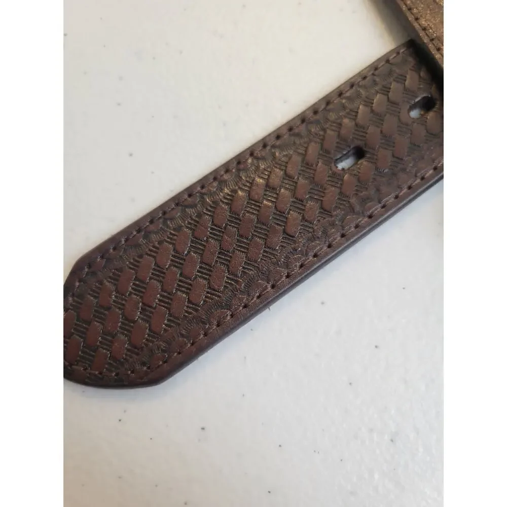 Nocona Brown Embossed Braided Zipped Pocket Inside Classic Belt Men's Size 38-40
